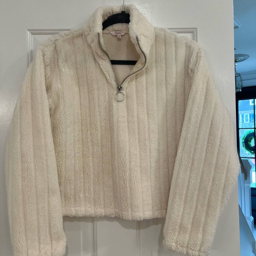 Candie's Cream Faux Fur pullover 1/4 zip